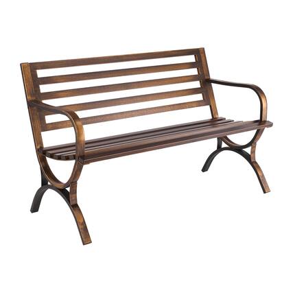 Front. VEVOR - Outdoor Bench, 50 inch, Carbon Steel Metal Frame with Slatted Pattern Backrest and Round Edge Armrests - Bronze.