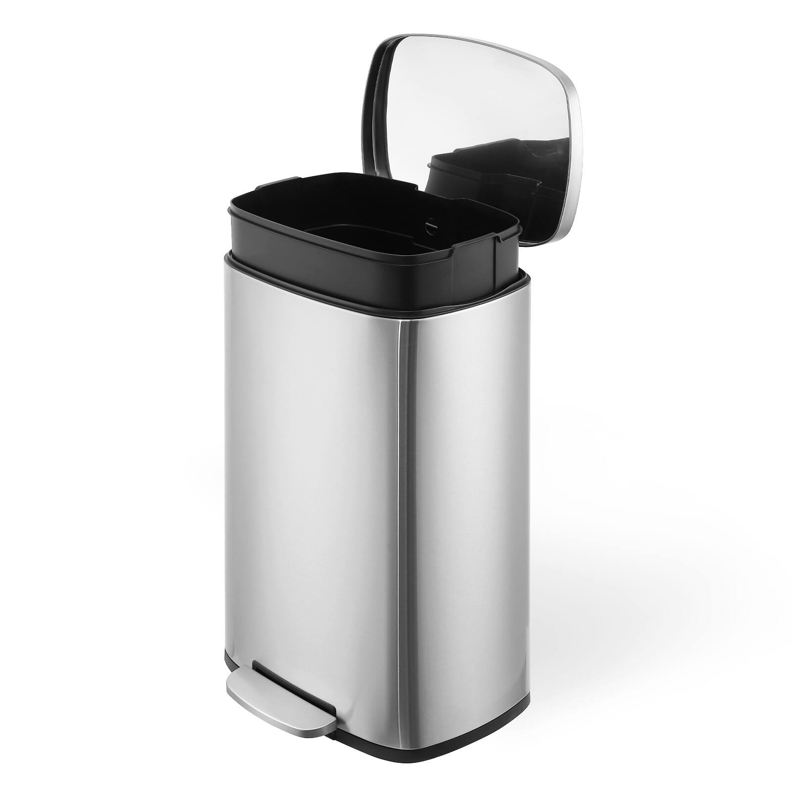 Angle. Acekool - 13 Gallon Rectangular Kitchen Trash Can with Smudge-Resistant Brushed Stainless Steel & Soft-Close Foot Pedal - Silver.