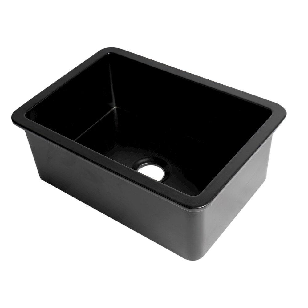 Front. Alfi - ALFI brand Black Matte 27 x 18 Fireclay Undermount / Drop In Firelcay Kitchen Sink - Black.