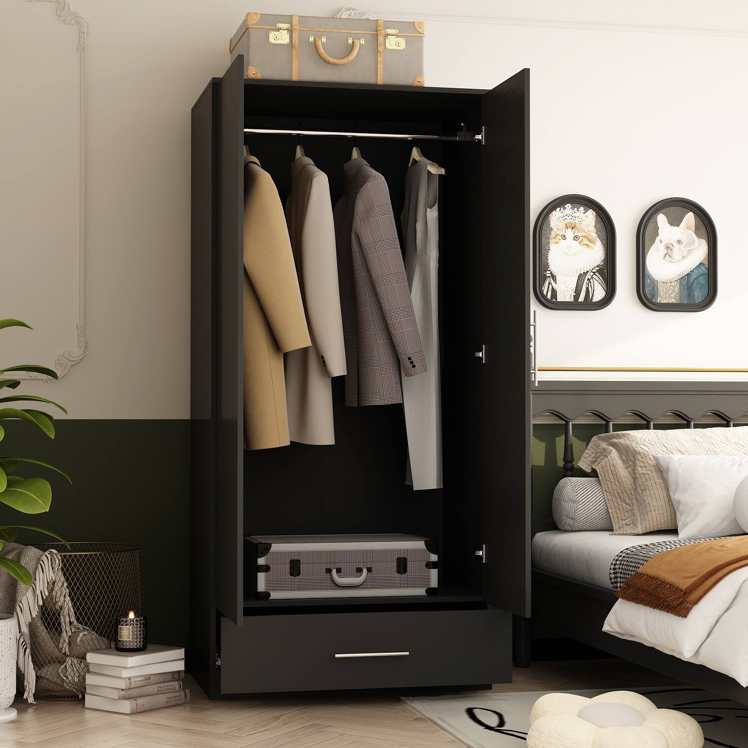 Angle. FUFU&GAGA - Modern Minimalist Wardrobe – A Practical Blend of Storage Functionality and Space Aesthetics - Black.