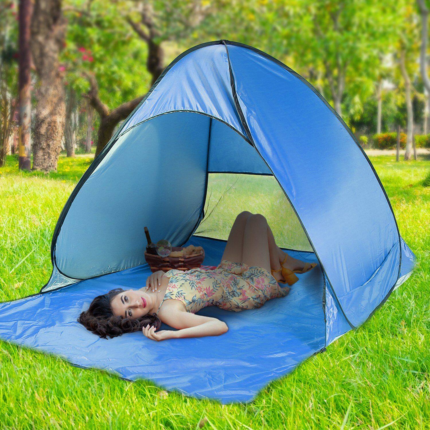 Alt View 4. Loheer - Loheer Pop Up Beach Tent Anti UV Sun Shade Shelter Automatic Waterproof Canopy for Two to Three People with Net Window - Blue.