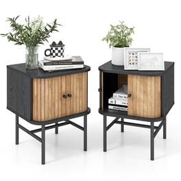 Costway - Set of 2 Nightstand Compact Modern End Side Table with Sliding Doors - Black