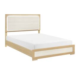 APRILSOUL - Contemporary Natural and White Finish Queen Size Bed LED Panel Headboard Wooden Bedroom Furniture 1pc - Natural,White