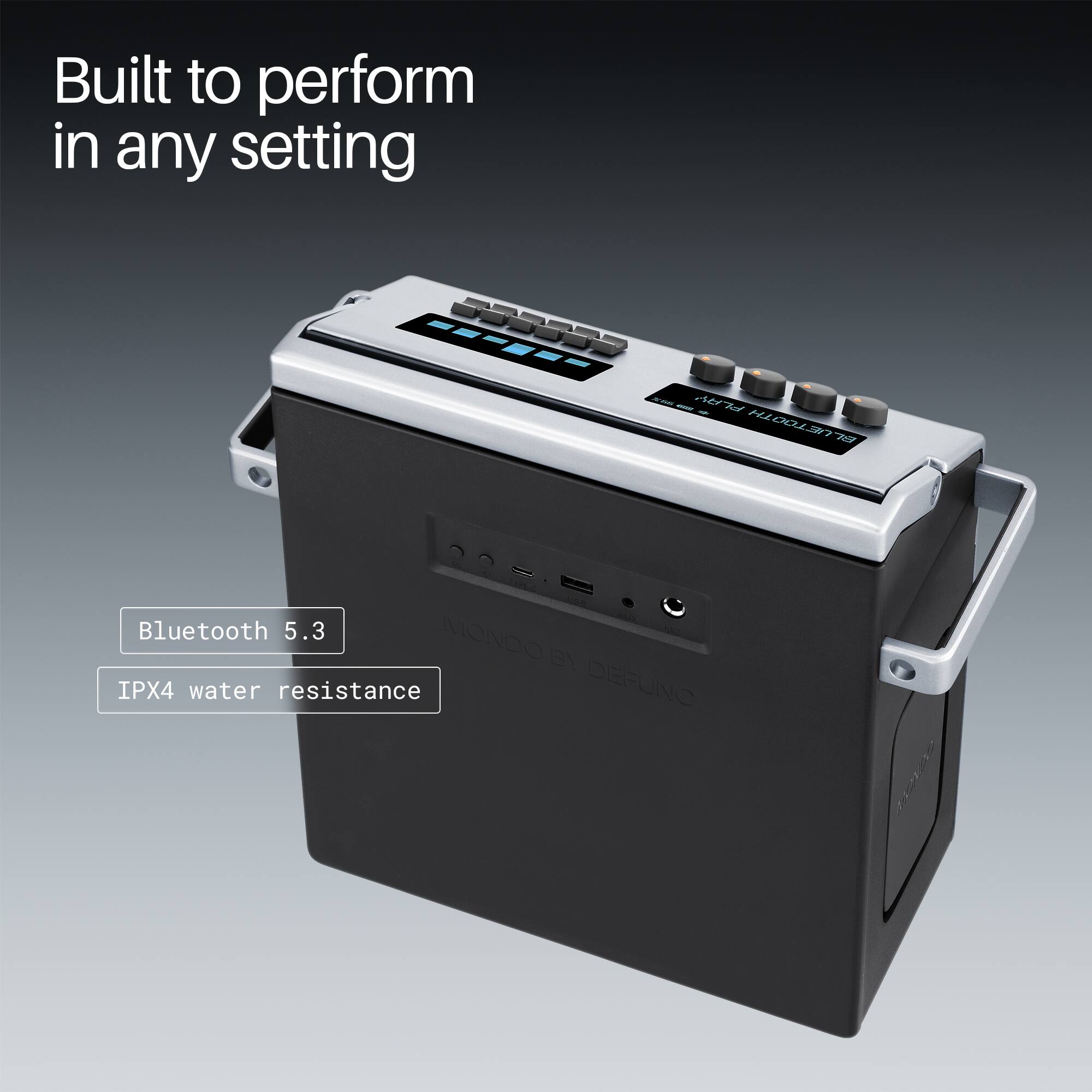 Built to perform in any setting

Bluetooth 5.3

IPX4 water resistance