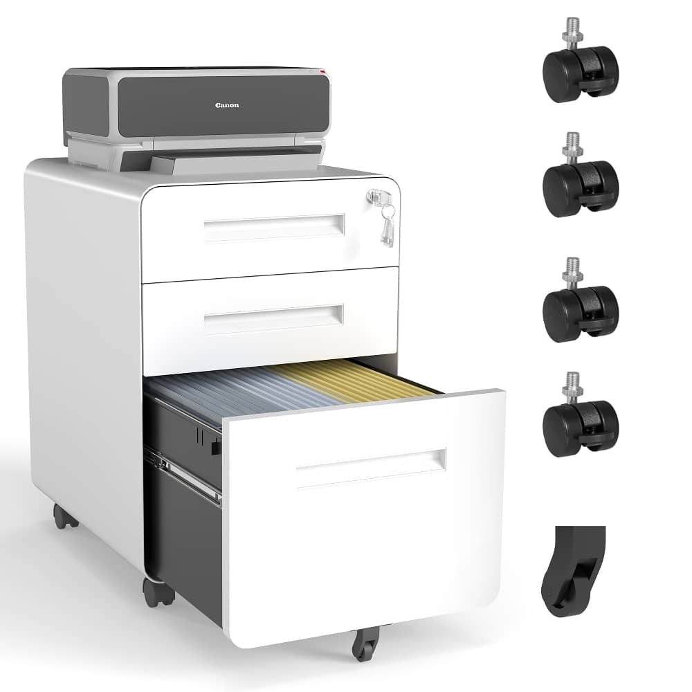 Front. Loheer - Loheer 3-Drawer Mobile File Cabinet Metal Storage Cabinet White.
