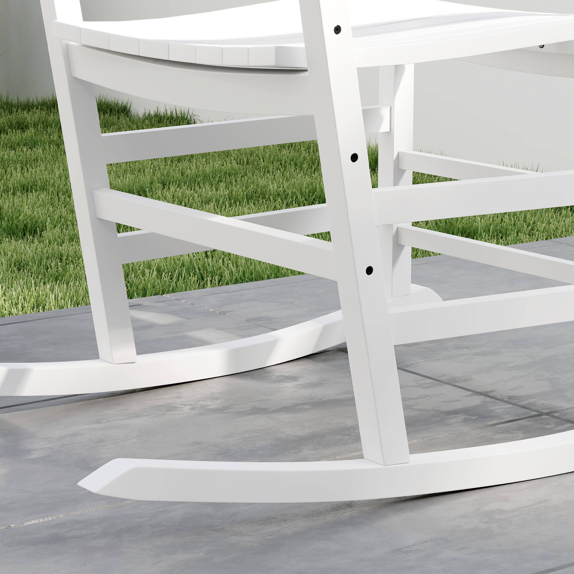 Alt View 4. Outsunny - Outdoor Rocking Chair Set of 2, Patio Rocking Chair with Smooth Curves, High Density Wooden Rockers - White.