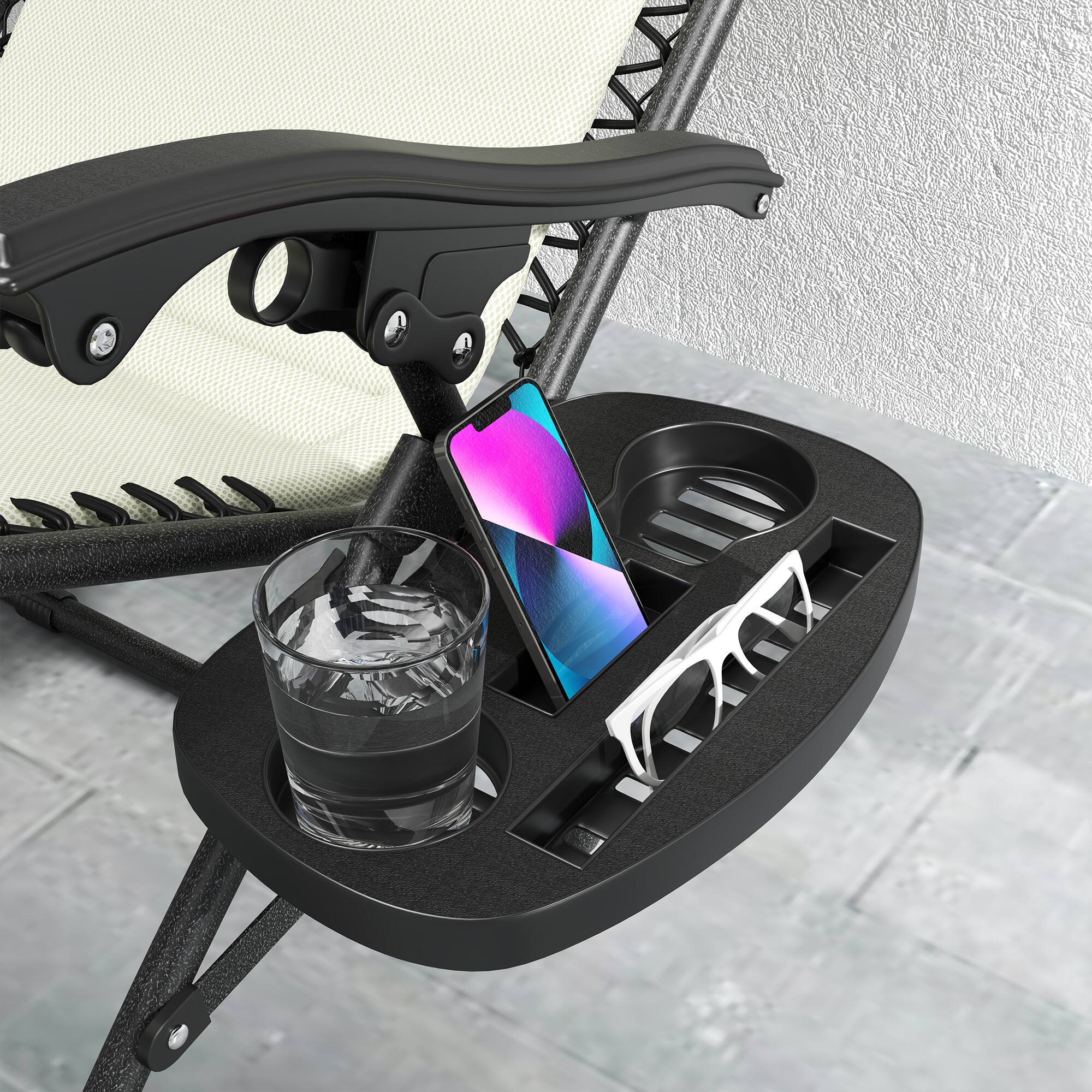 Alt View 8. Outsunny - Zero Gravity Chairs Set of 2, Reclining Folding Zero Gravity Lounge Chair, Outdoor Lounge Chairs with Cushion, Headrest - Cream White.