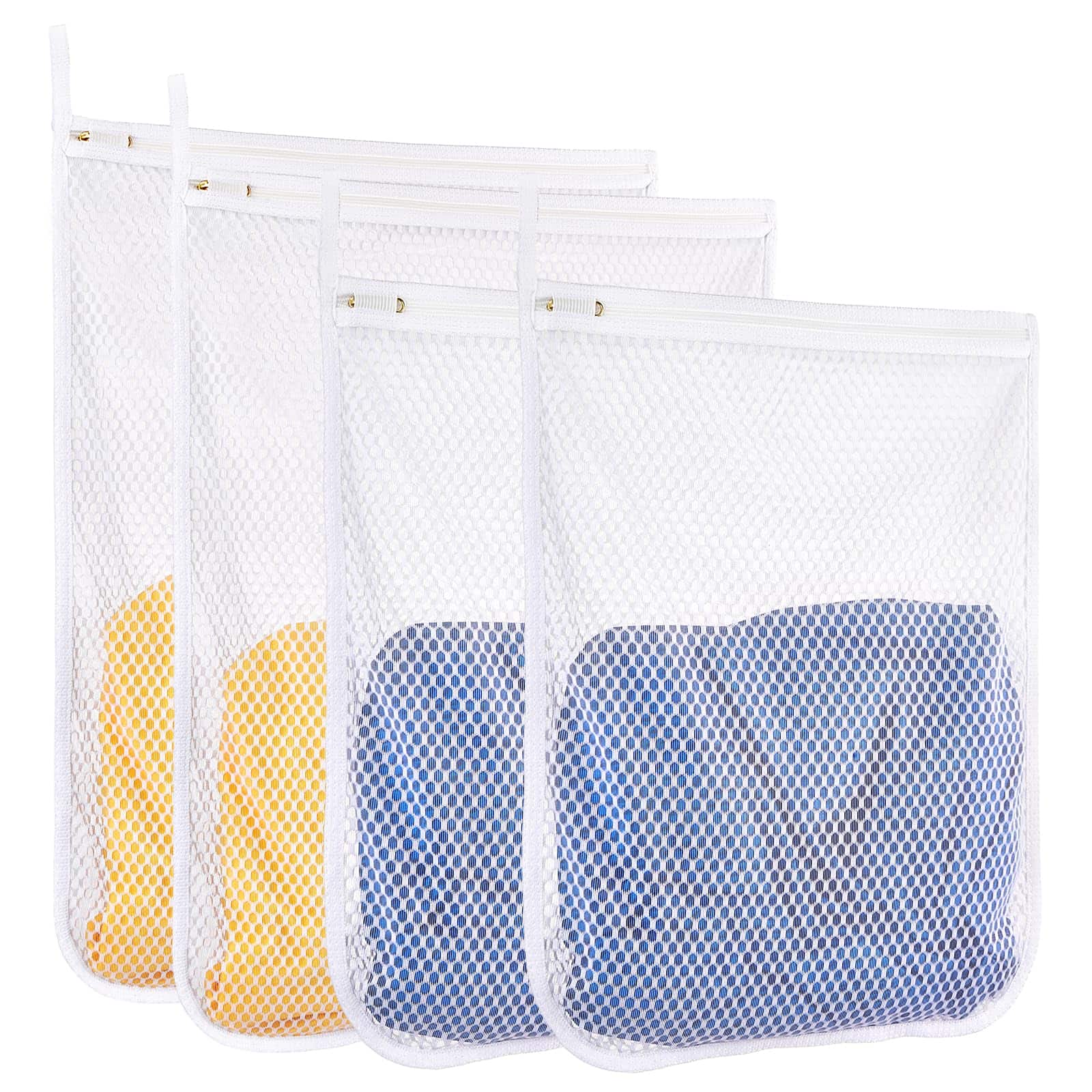 DORLUKFU - 4 pcs Durable Honeycomb Mesh Laundry Bags for Delicates 16" x 19" (2 Large) 12" x 15" (2 Medium) - White