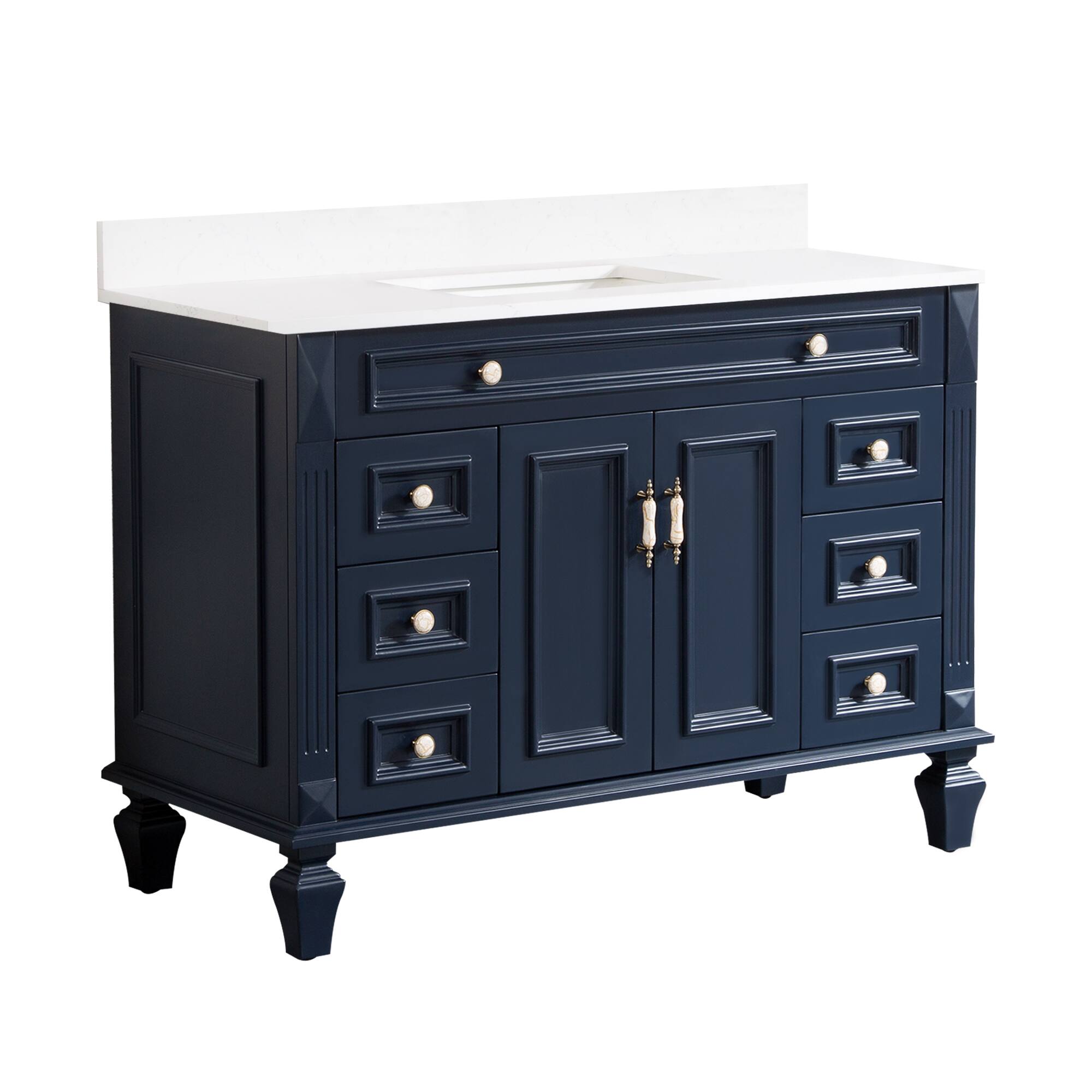 Alt View 6. WELLFOR - ARTWOOD 48 in. Solid Wood Bath Vanity with Quartz Top, Single Sink, Soft Close, Assembled - Navy Blue.