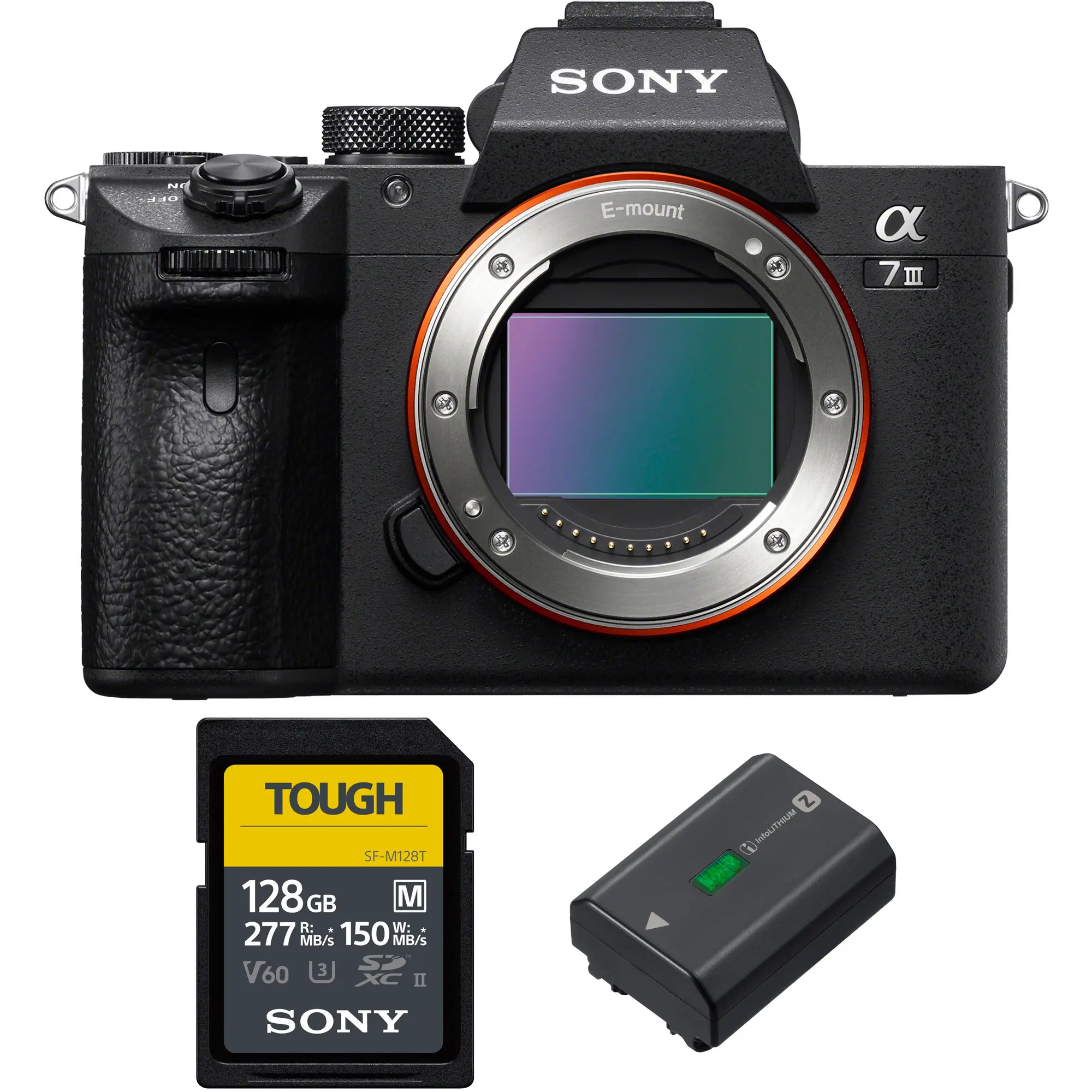 SONY  
α 7 III  
E-mount  

TOUGH  
SF-M128T  
128 GB  
R: 277 MB/s  
W: 150 MB/s  
V60  
II  
SONY  

INOLITHIUM