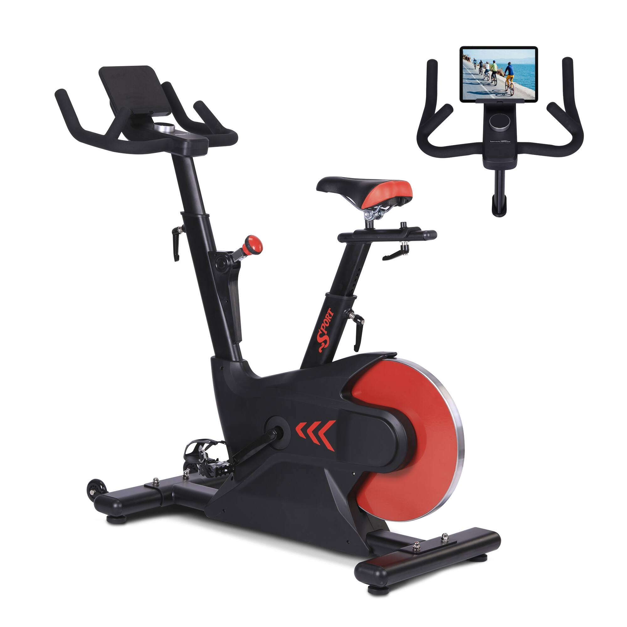 Alt View 5. TROPOW - Digital Monitor Exercise Bike, Smooth Rear Flywheel Stationary Bike  - Red and black.