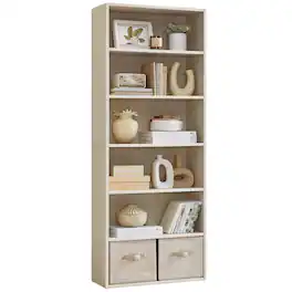 Songmics Home - CUSTOS Collection - Bookshelf, 6-Tier Bookcase, Book Shelf, Open Storage Shelf,for Living Room, Home Office - Natural Beige