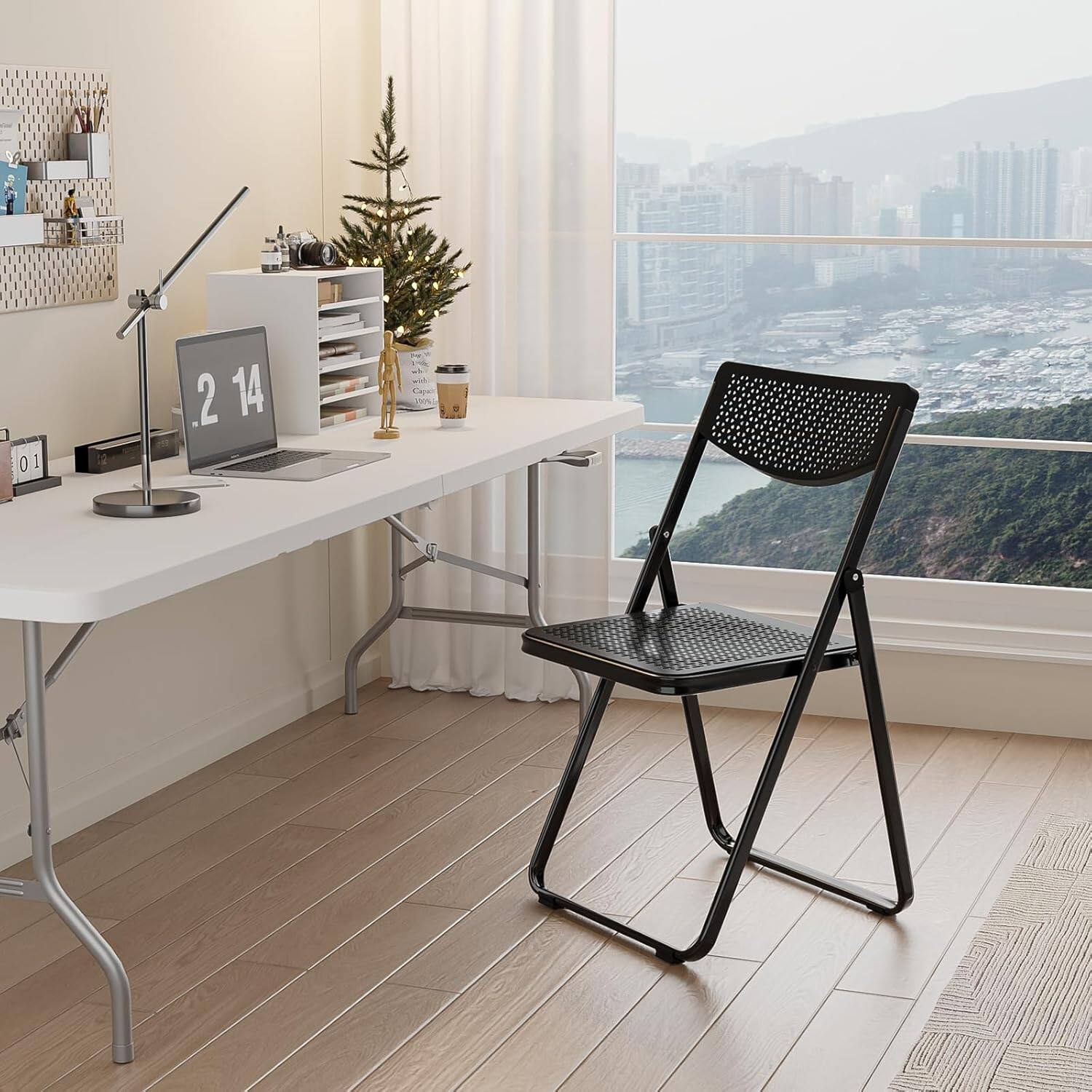 Alt View 5. Winado - Plastic Folding Chairs 6PCS, Comfortable Foldable Chair with Breathable Mesh Seat for Indoor Outdoor Party Office Dining - Black.