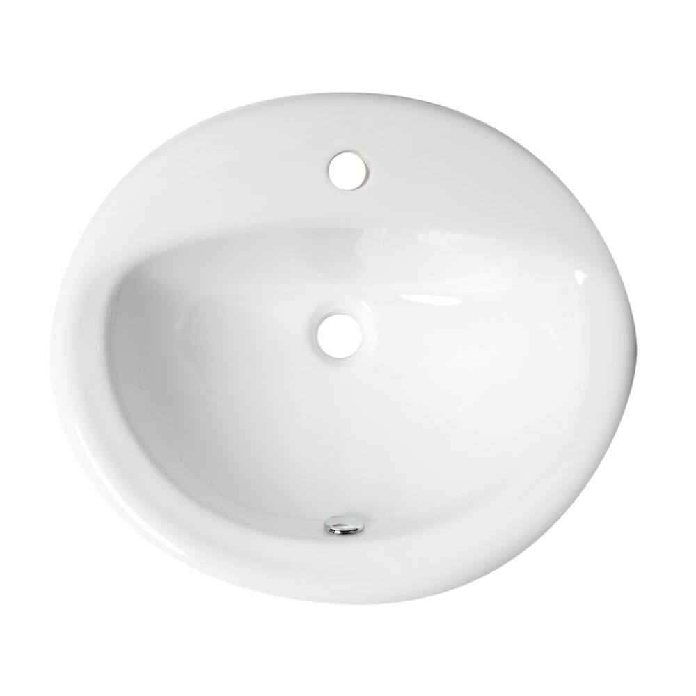 Back. Alfi - White 21" Oval Drop In Ceramic Sink with Faucet Hole - White.