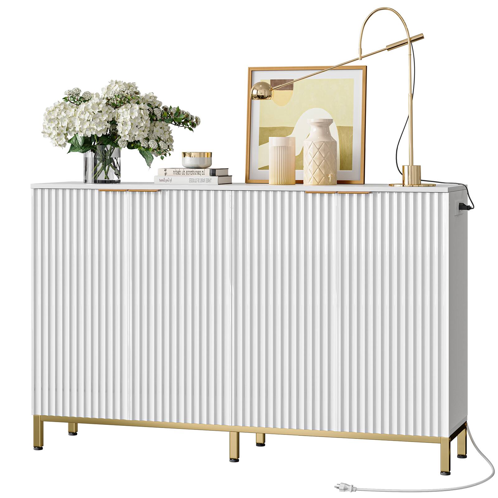 Alt View 12. Bestier - Bestier 55inch White Buffet Sideboard Cabinet with Power Outlet&Doors&Adjustable Shelves - White.