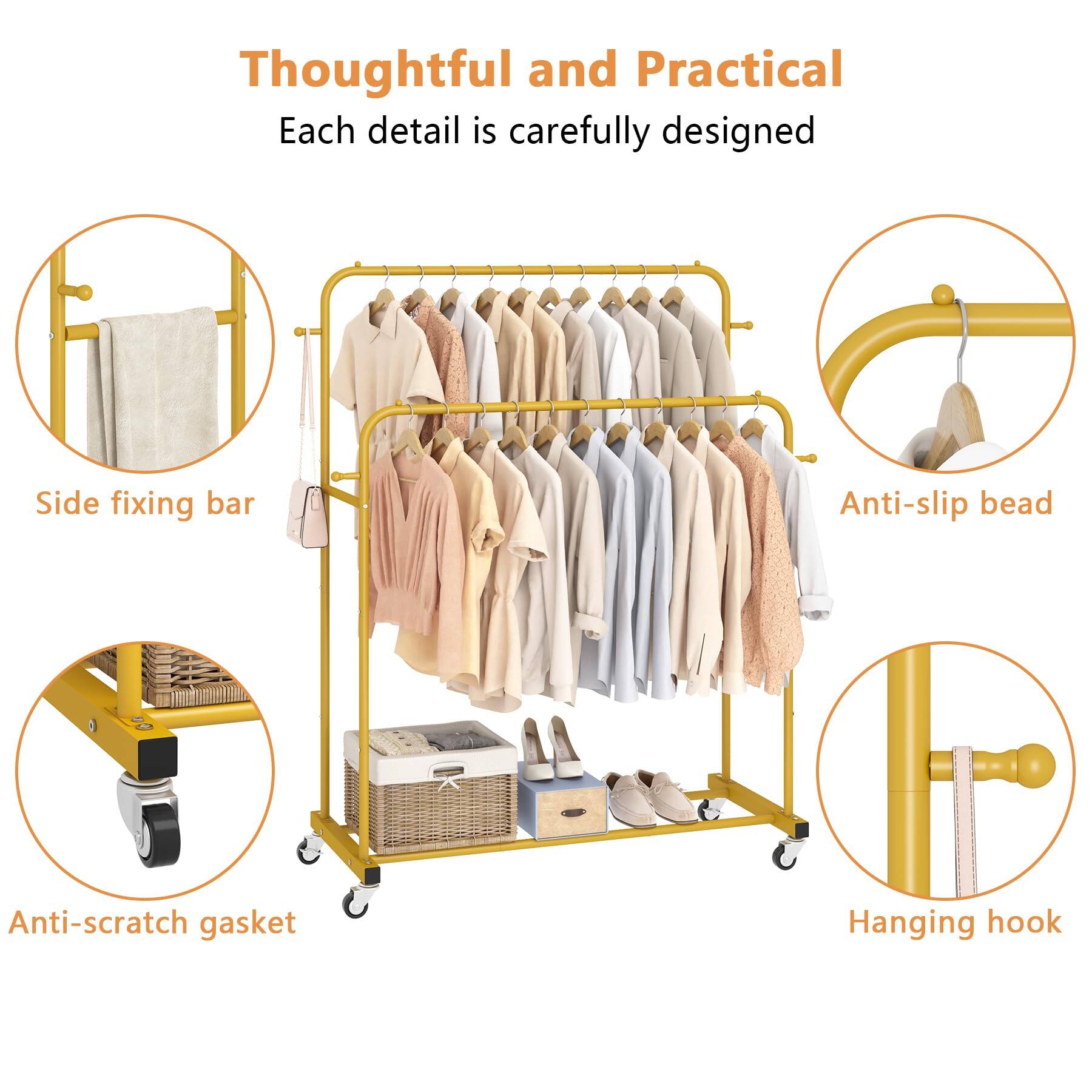 Thoughtful and Practical  
Each detail is carefully designed  

- Side fixing bar  
- Anti-slip bead  
- Anti-scratch gasket  
- Hanging hook