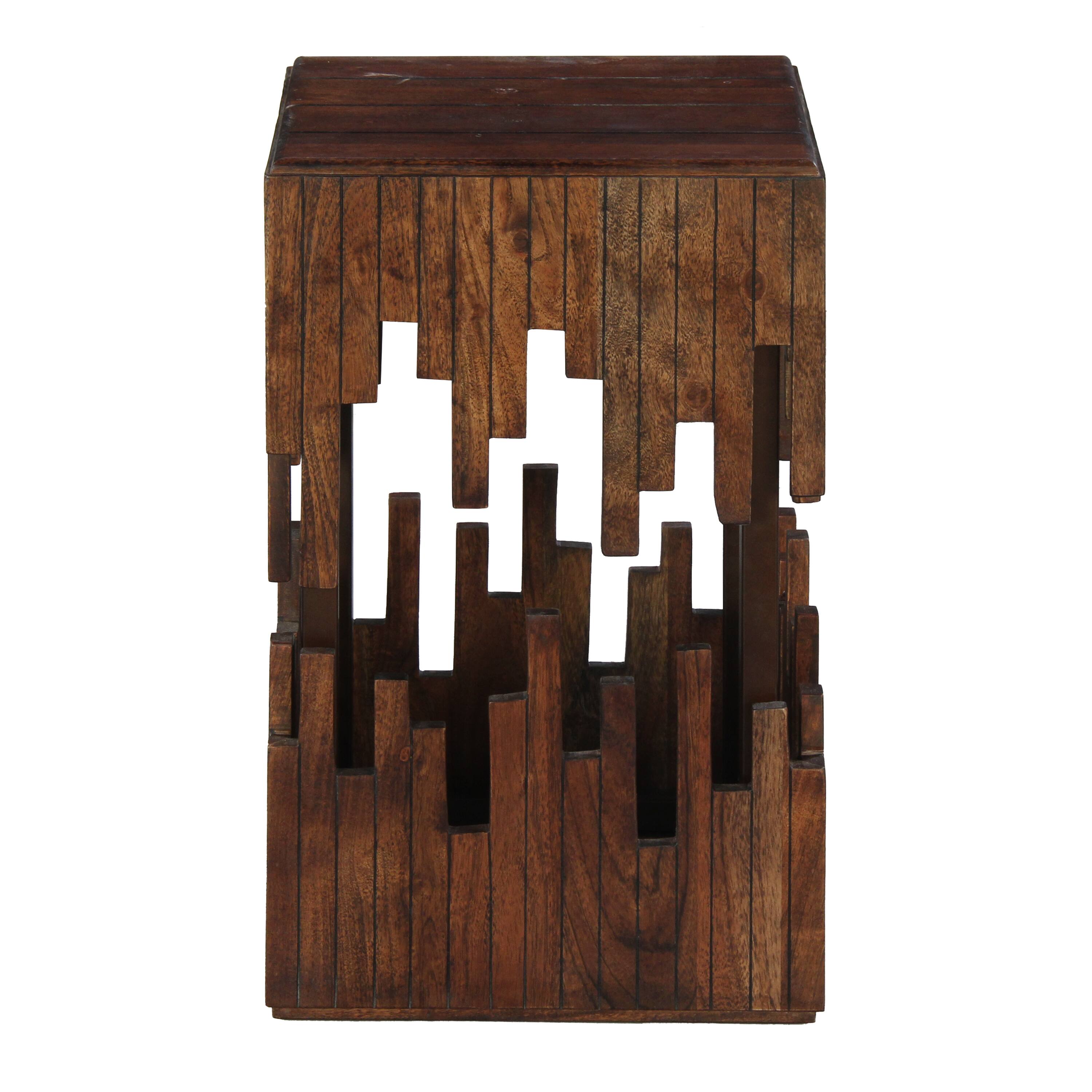 Alt View 3. Manhattan Lane - 24 Inch Accent Side End Table, Brown Acacia Wood, Slatted Square Top, Handcrafted Abstract Silhouette - Brown.