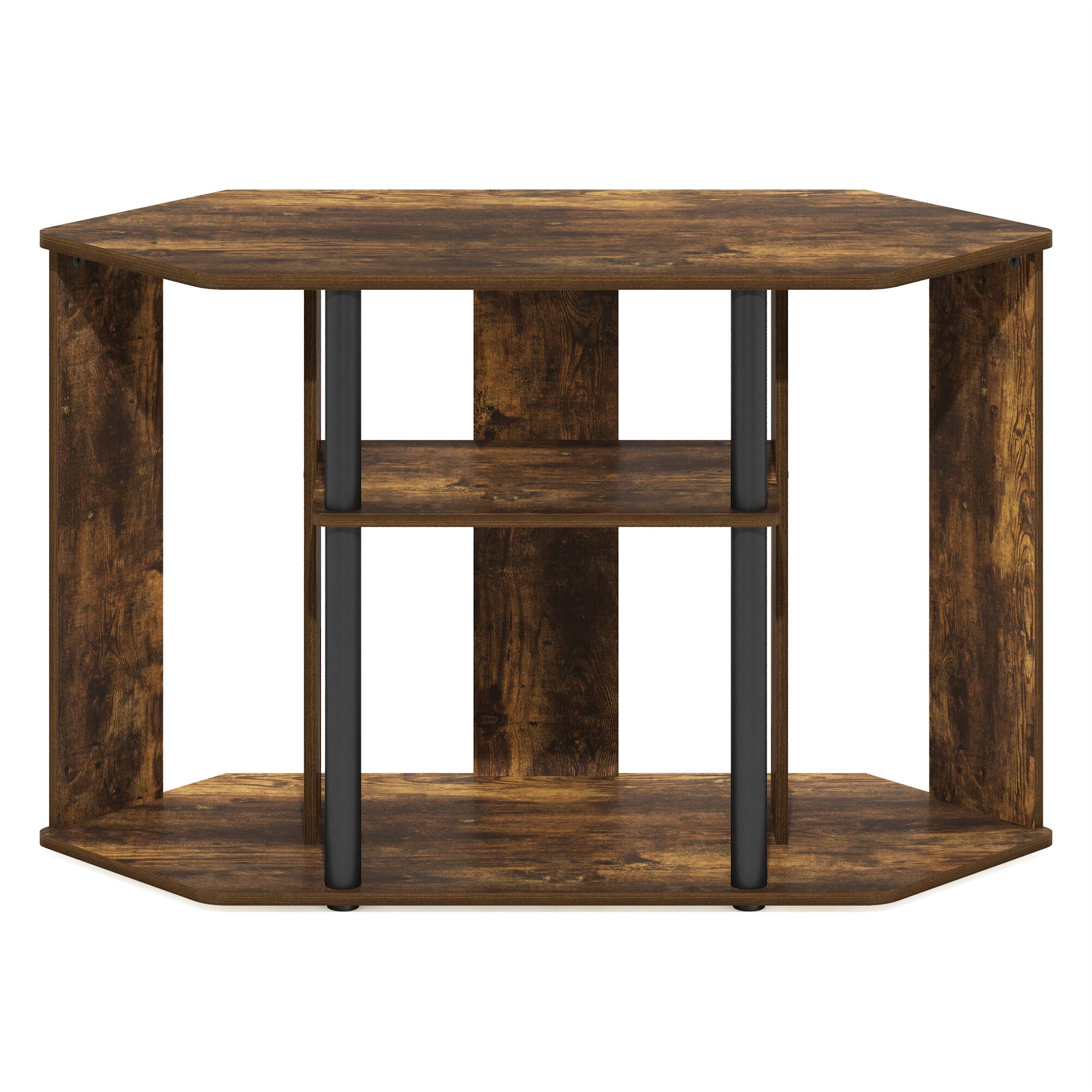 Alt View 2. Furinno - Classic TV Stand, TV Entertainment Center with Plastic Poles for TV up to 43-Inch - Amber Pine/Black.