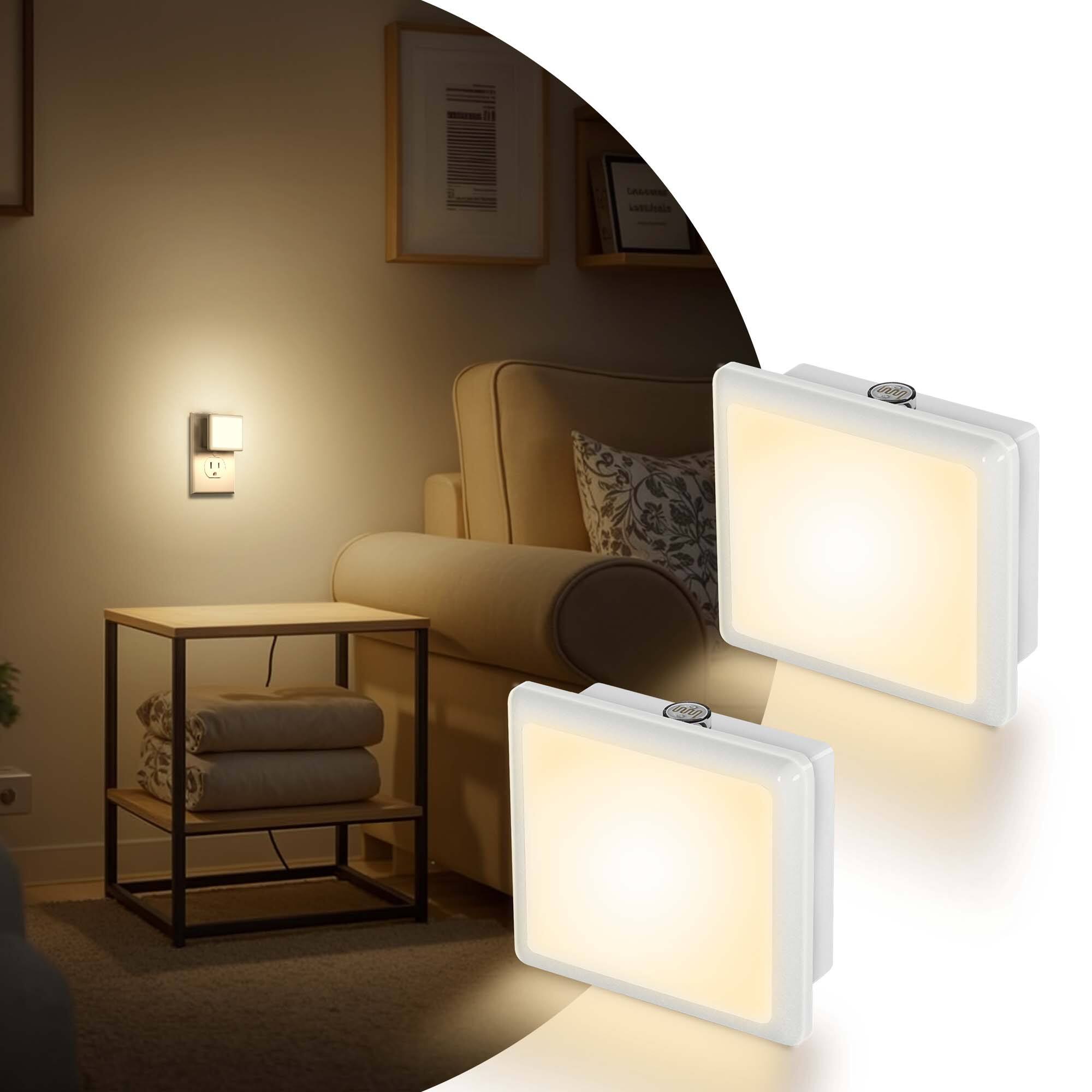 Angle. Jandcase - JANDCASE 2-Pack 0.3W Plug-in Night Light, 3000K Warm Glow, Compact Square Design, Non-, Dusk-to-Dawn Auto Sensor - White.