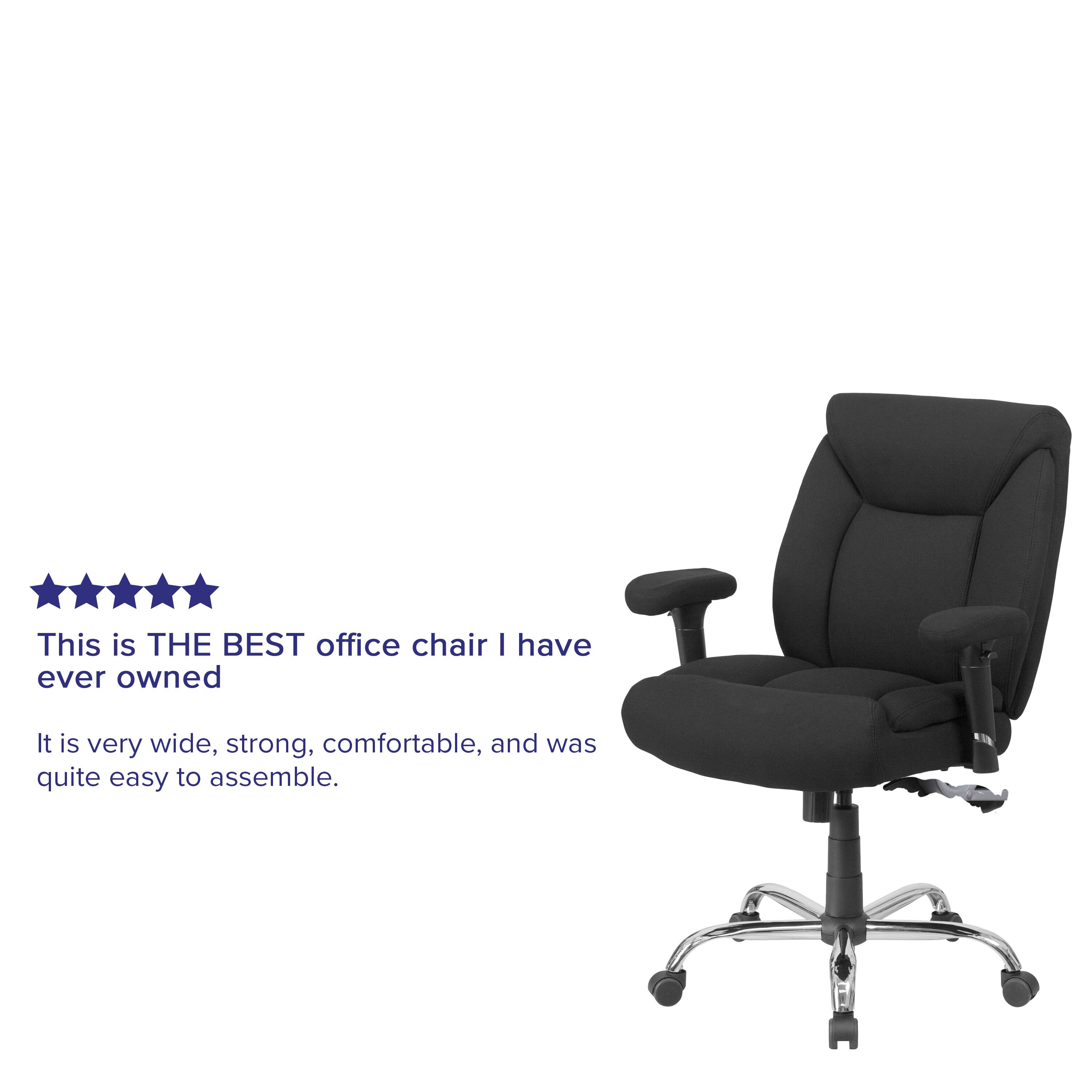This is THE BEST office chair I have ever owned. It is very wide, strong, comfortable, and was quite easy to assemble.