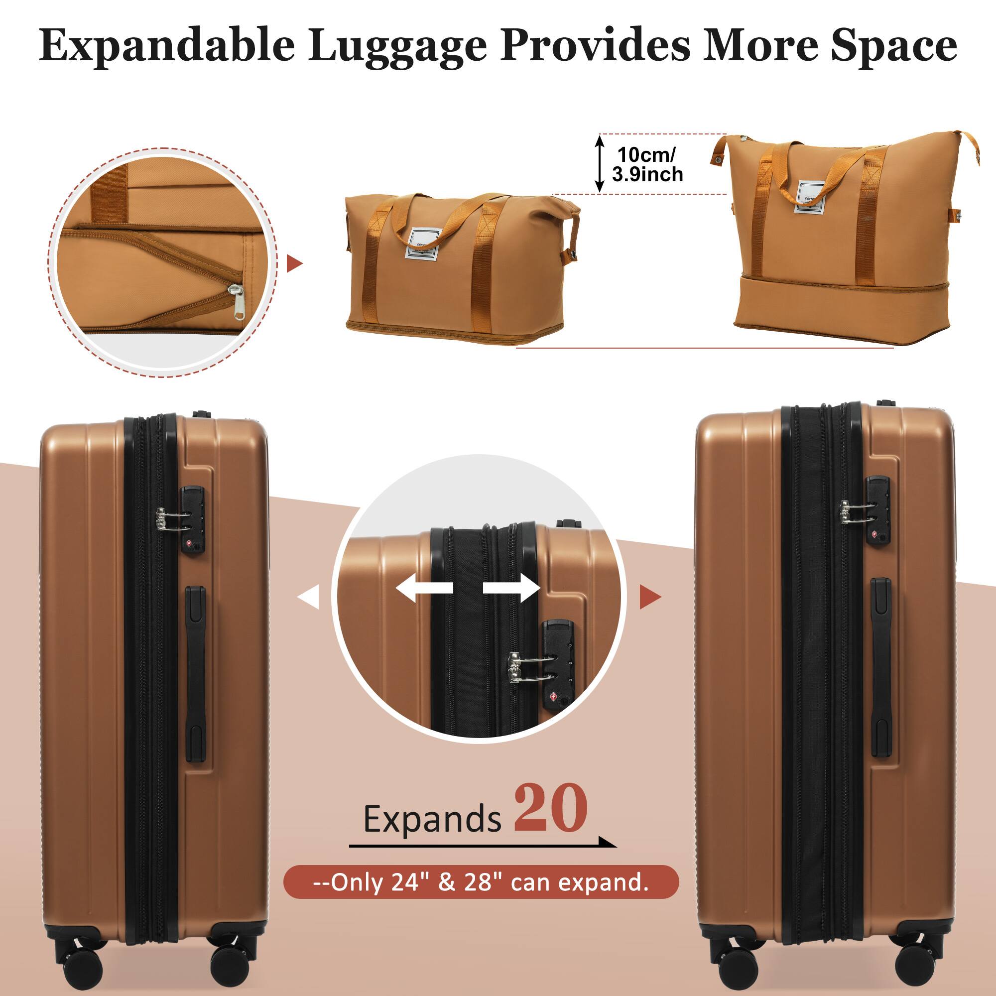 Expandable Luggage Provides More Space  
10cm / 3.9inch Expands 20  
--Only 24" & 28" can expand.