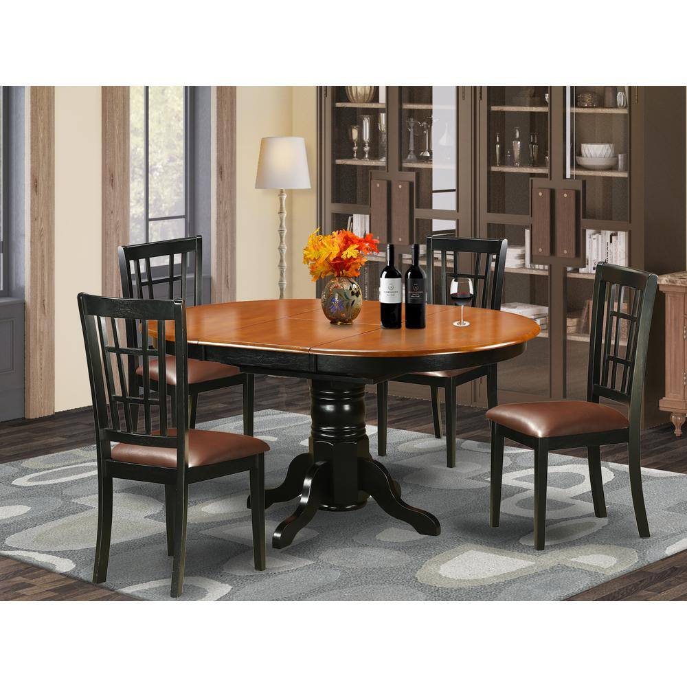 Back. East West Furniture - 5 PC Kitchen Table set-Dining Table with 4 Wooden Kitchen Chairs - Black & Cherry.