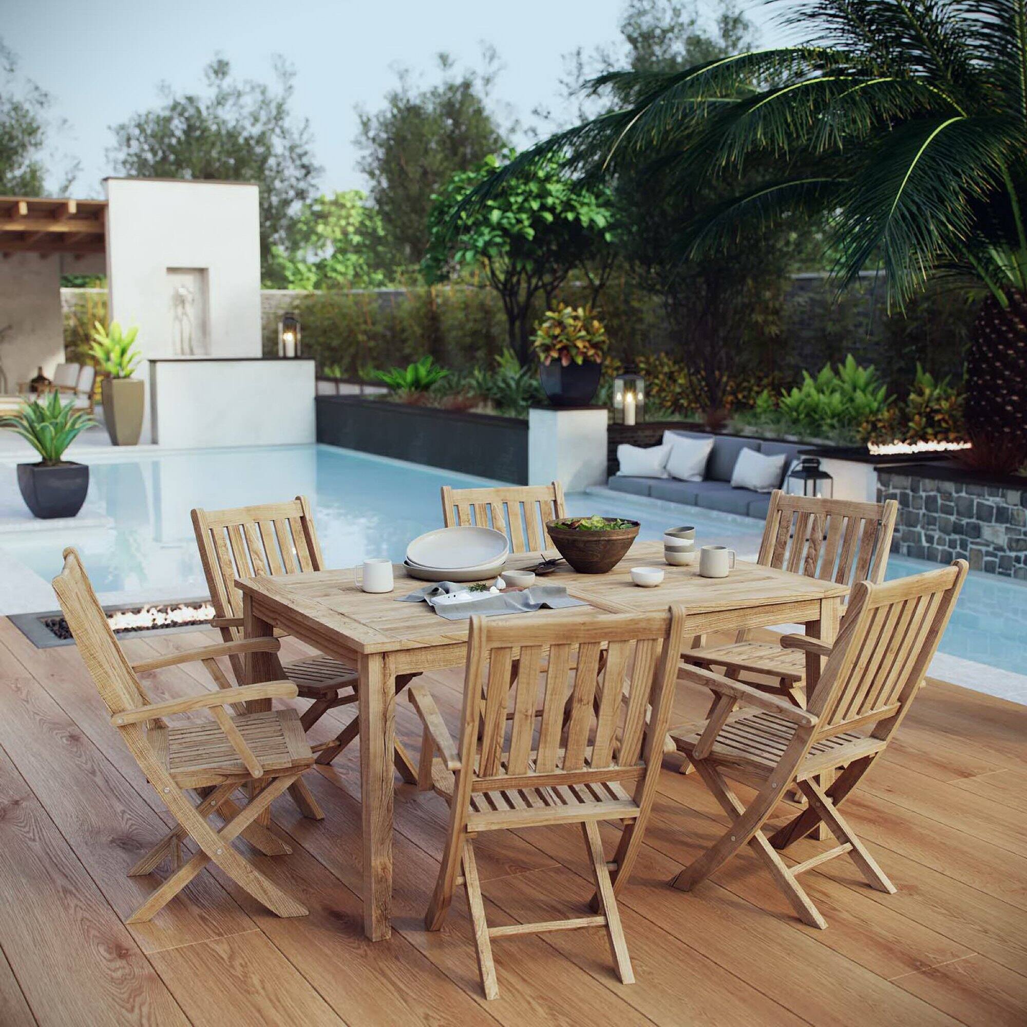 Alt View 4. Modway - Marina 7-Piece Outdoor Teak Patio Dining Set - Natural.