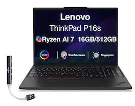 Lenovo - Upgraded - ThinkPad P16s Laptop 16.0 4K (AMD Ryzen AI 7 350, 16GB DDR5, 512GB PCIe SSD, Win 11 Pro) w/USB Hub - Black