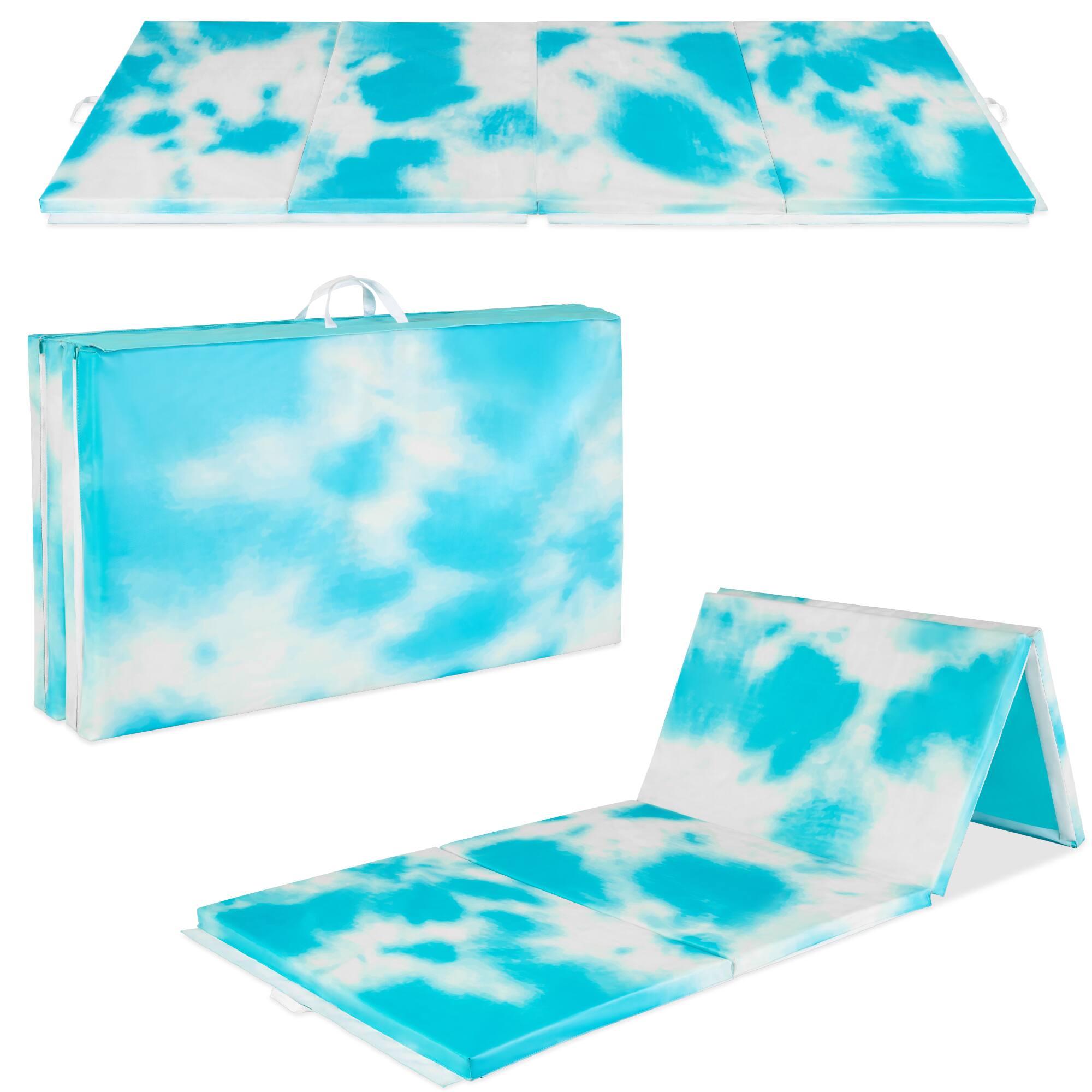 Best Choice Products - 10ftx4ftx2in Folding Gym Mat 4-Panel Gymnastics Workout Floor Mats w/ Handles - Tie Dye