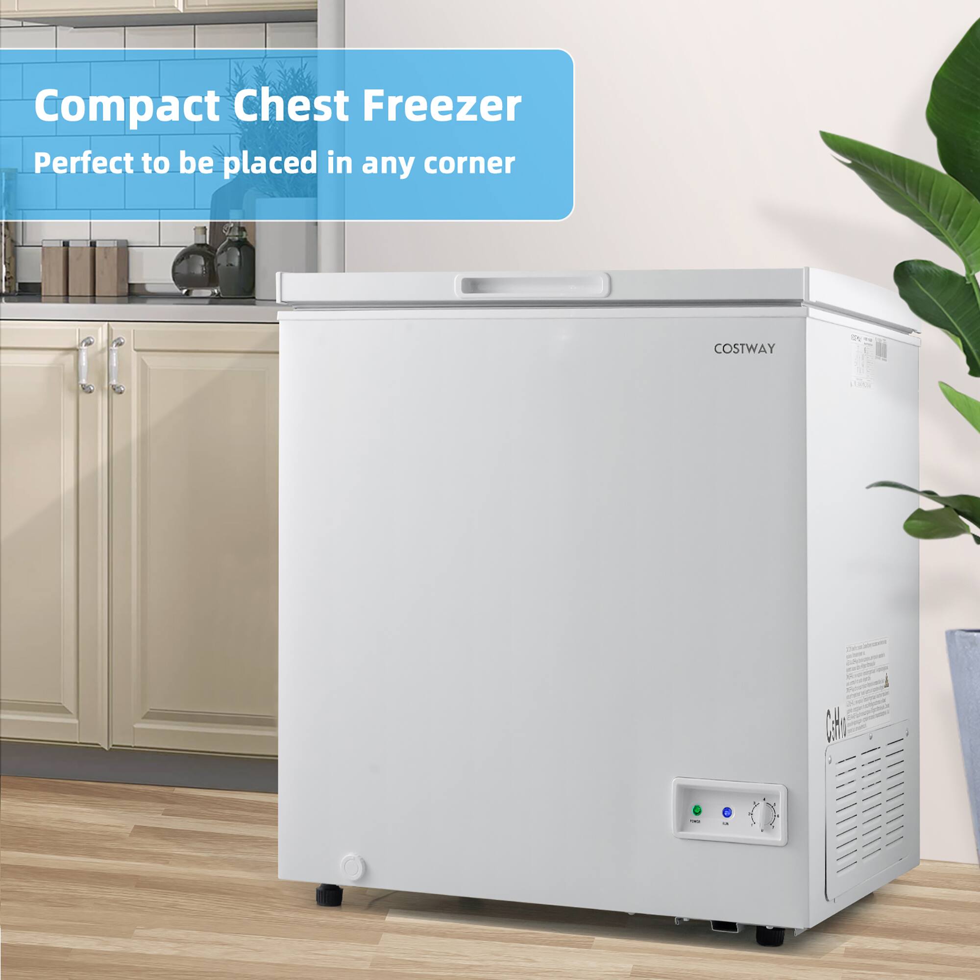 Compact Chest Freezer Perfect to be placed in any corner.