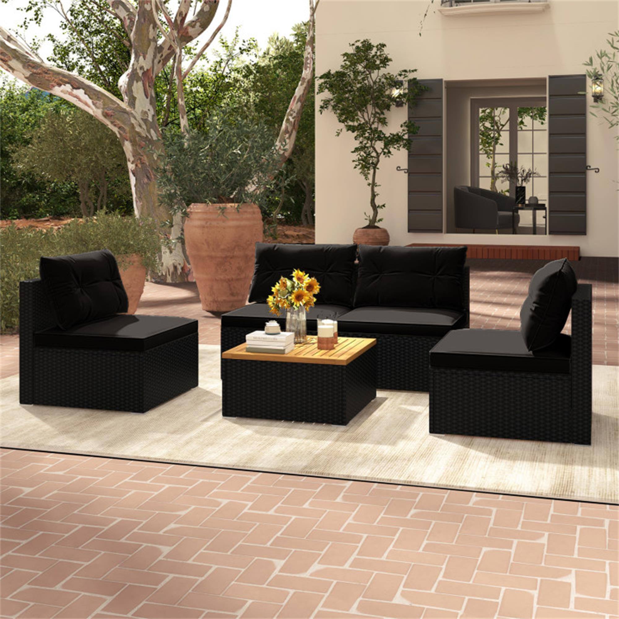 Alt View 3. Boyel Living - Black 5 Piece Outdoor Furniture Set with Solid Tabletop and Soft Cushions 27-in L x 25-in W x 25-in H - Black.