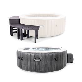 Intex - PureSpa Plus Greywood Inflatable Hot Tub Jet Spa w/ Accessories Benches - Gray