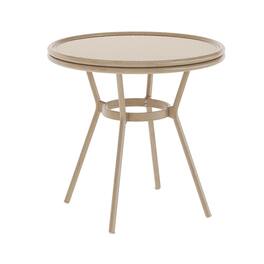 Emma + Oliver - Colmar Indoor/Outdoor Bistro Style 31.5 in. Table with PE Rattan, Glass Top, and Bamboo Finished Metal Frame - Natural & White Rattan/Light Natural Frame