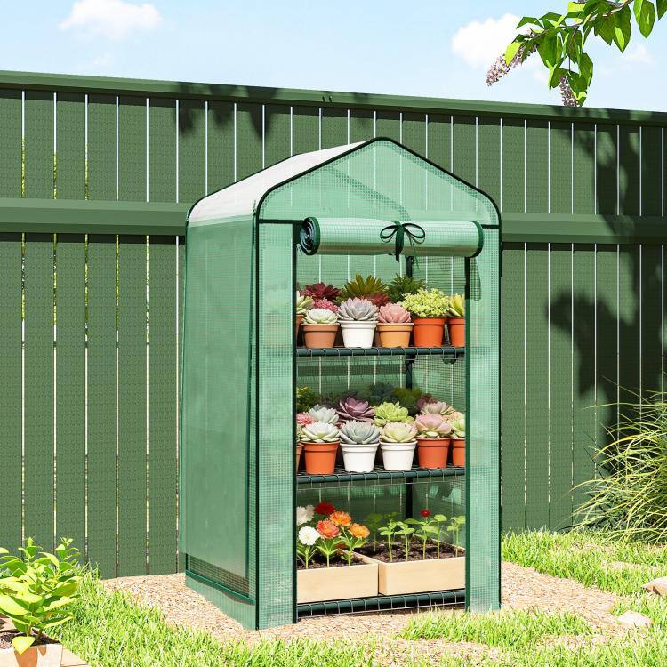 Alt View 2. PULUZ - Mini Greenhouse with Screen Roof, Portable Small Greenhouse with Roll-Up Zipper Door, 27.6 inch x 19.7 inch x 50 inch - Green.