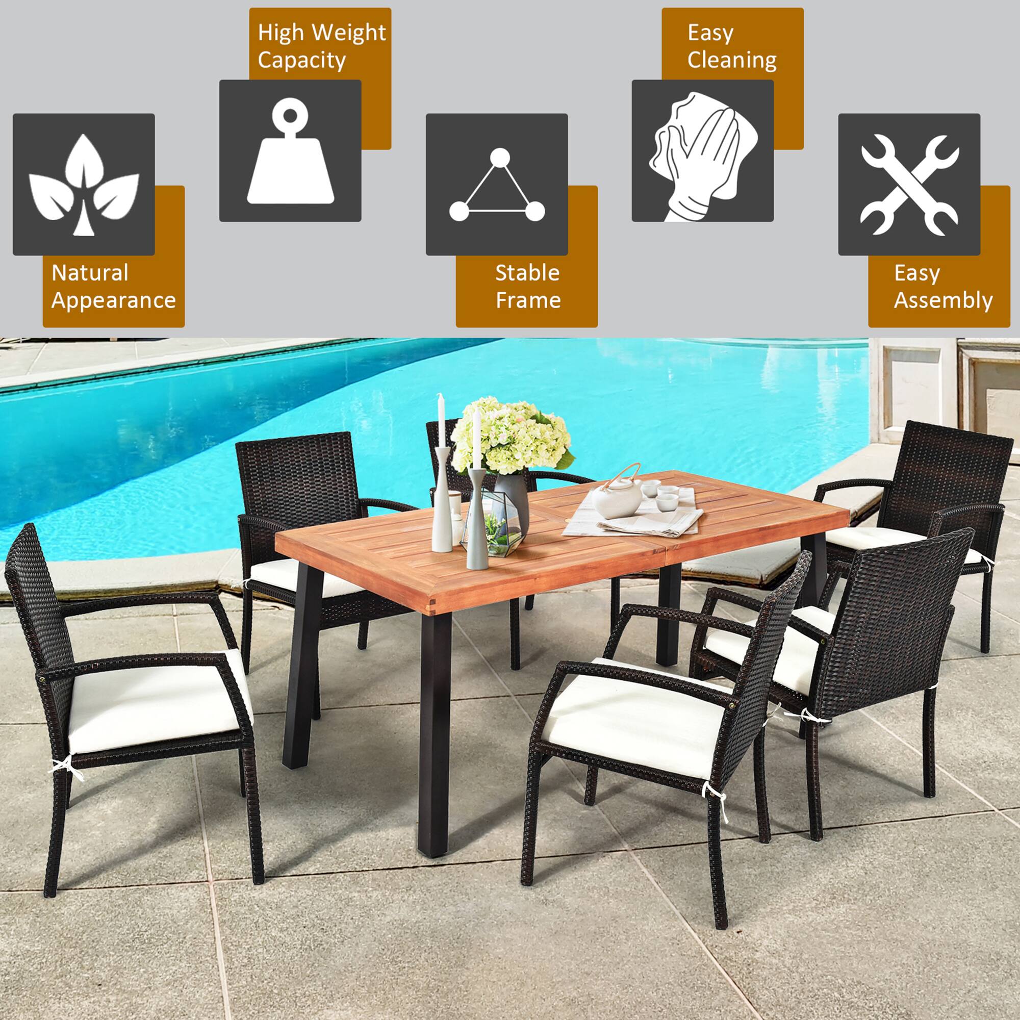 High Weight Capacity, Natural Appearance, Stable Frame, Easy Cleaning, Easy Assembly