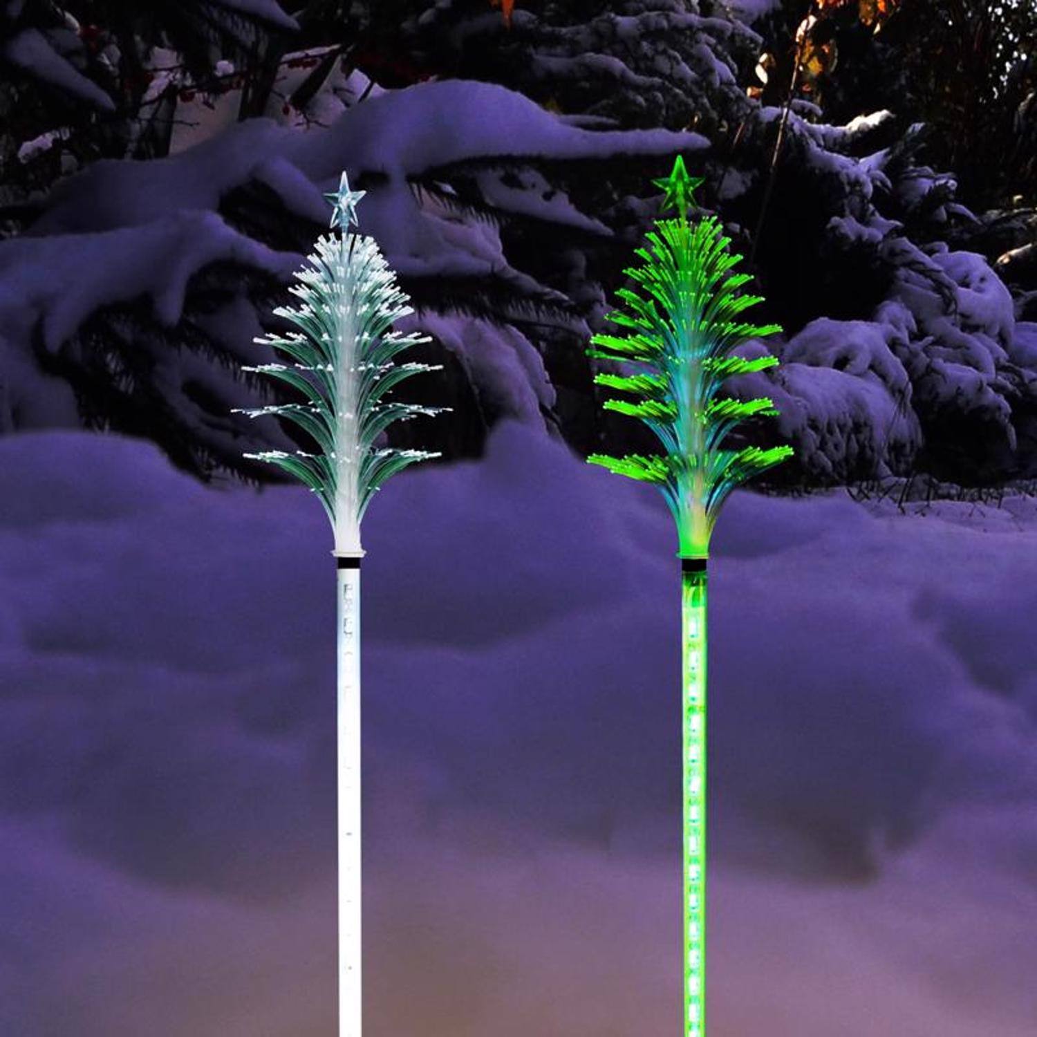 Left. Alpine - Alpine LED Christmas Tree Solar Stake 40 in. Pathway Decor (Case of 16) - Multicolored.