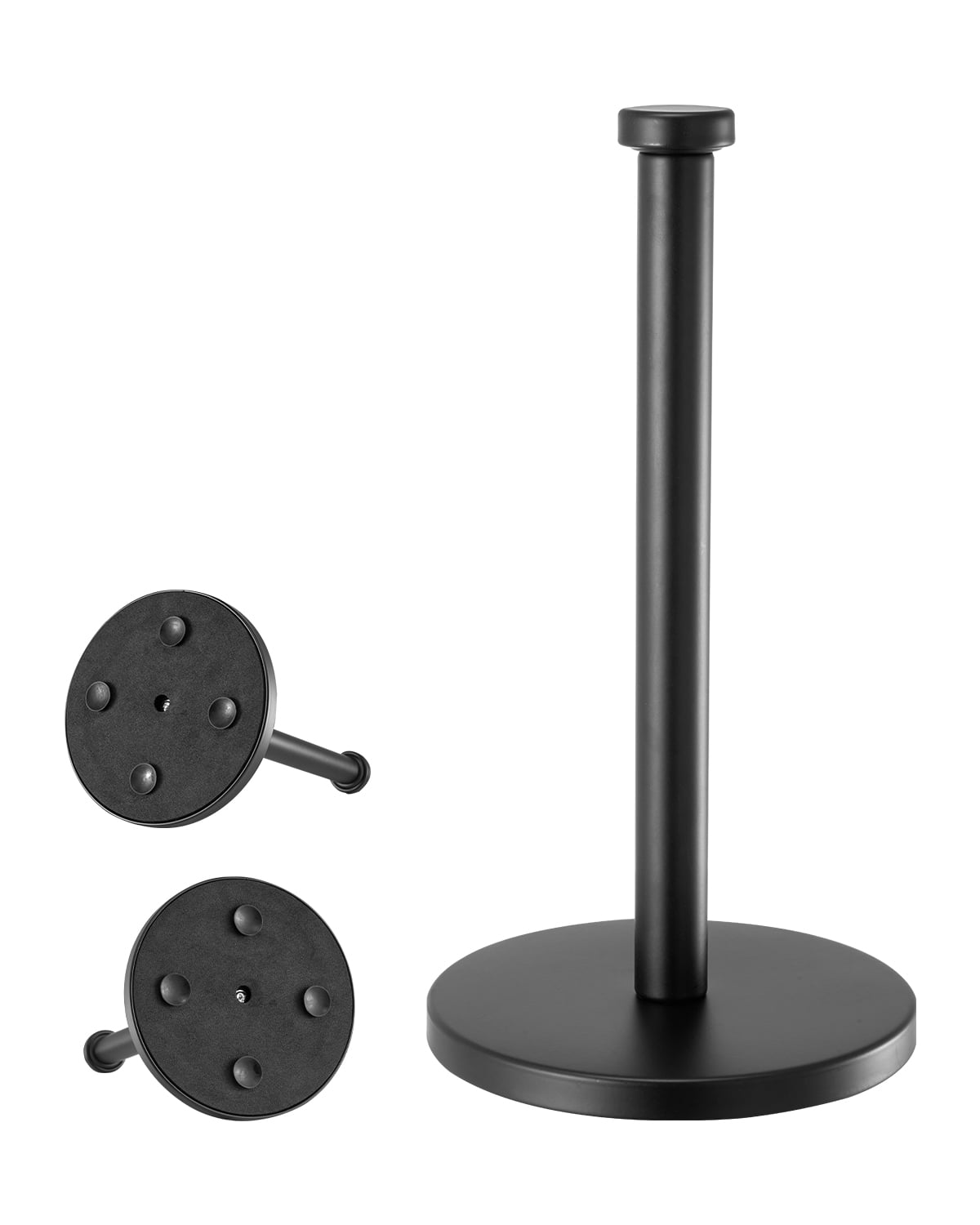 VEVOR - Paper Towel Holder Countertop, Stainless Steel Kitchen Paper Towel Stand with Weighted Base and Suction Cups - Black