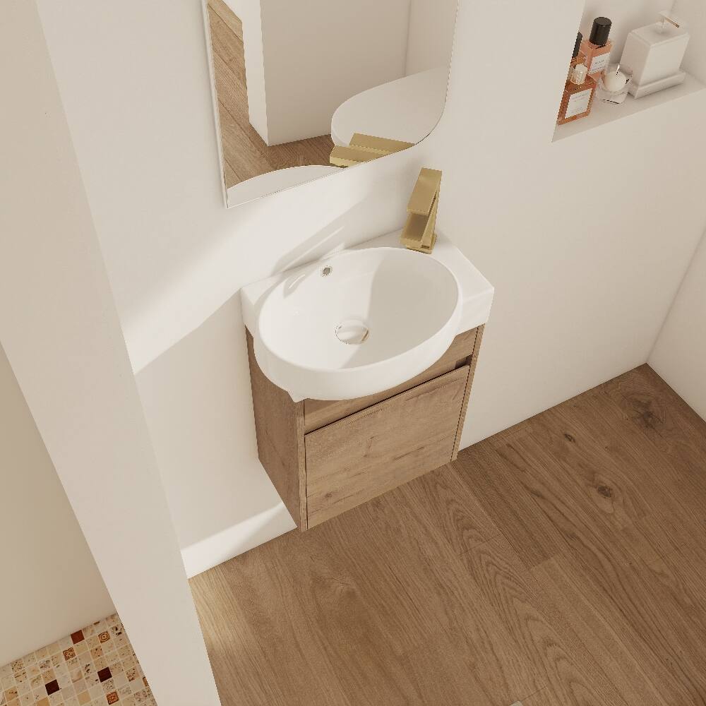 Alt View 3. Loheer - Loheer 16 Inch Bathroom Vanity Wall Mounted Vanity With Sink - Imitative Oak.
