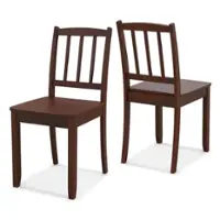 Costway Wood Dining Chair Set of 2 with Rubber Wood Legs Curved Backrest for Kitchen - Brown - Front_Zoom
