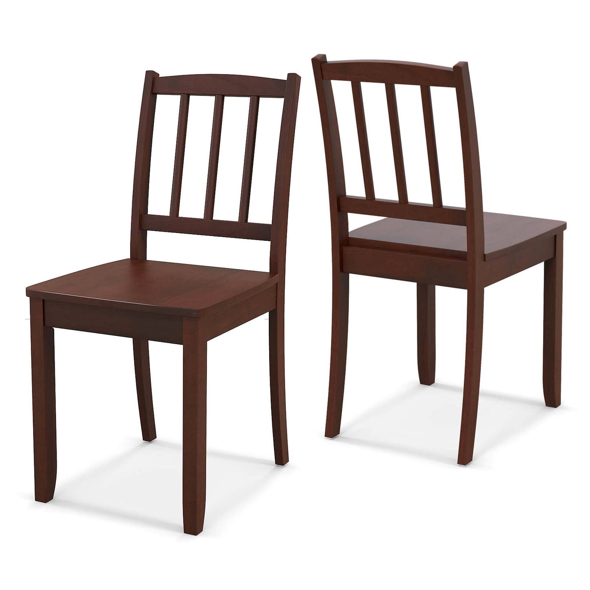 Costway - Wood Dining Chair Set of 2 with Rubber Wood Legs Curved Backrest for Kitchen - Brown