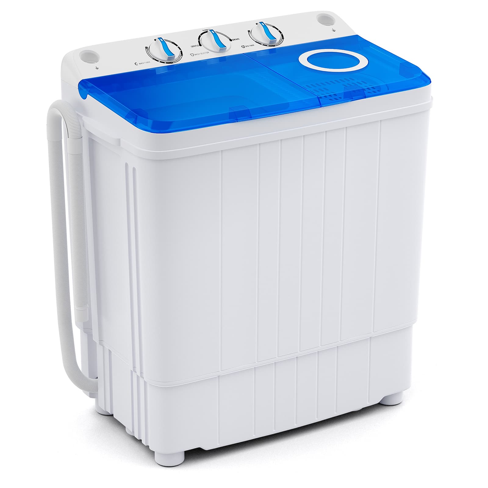 I cannot group or correct the text as it does not appear to be related to the image. The image shows a white and blue machine, possibly a washing machine or a dryer, with a blue lid.