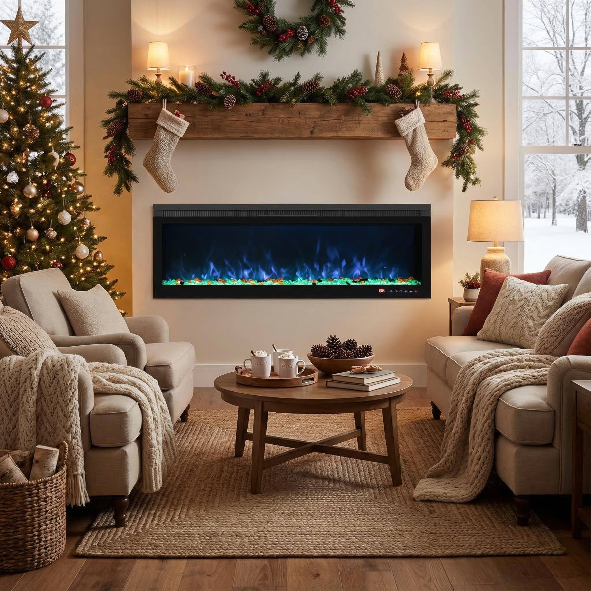 Back. Mondawe - 50" Linear Recessed-in Electric Fireplace with Remote Control, Adjustable Heat & Timer - Black.