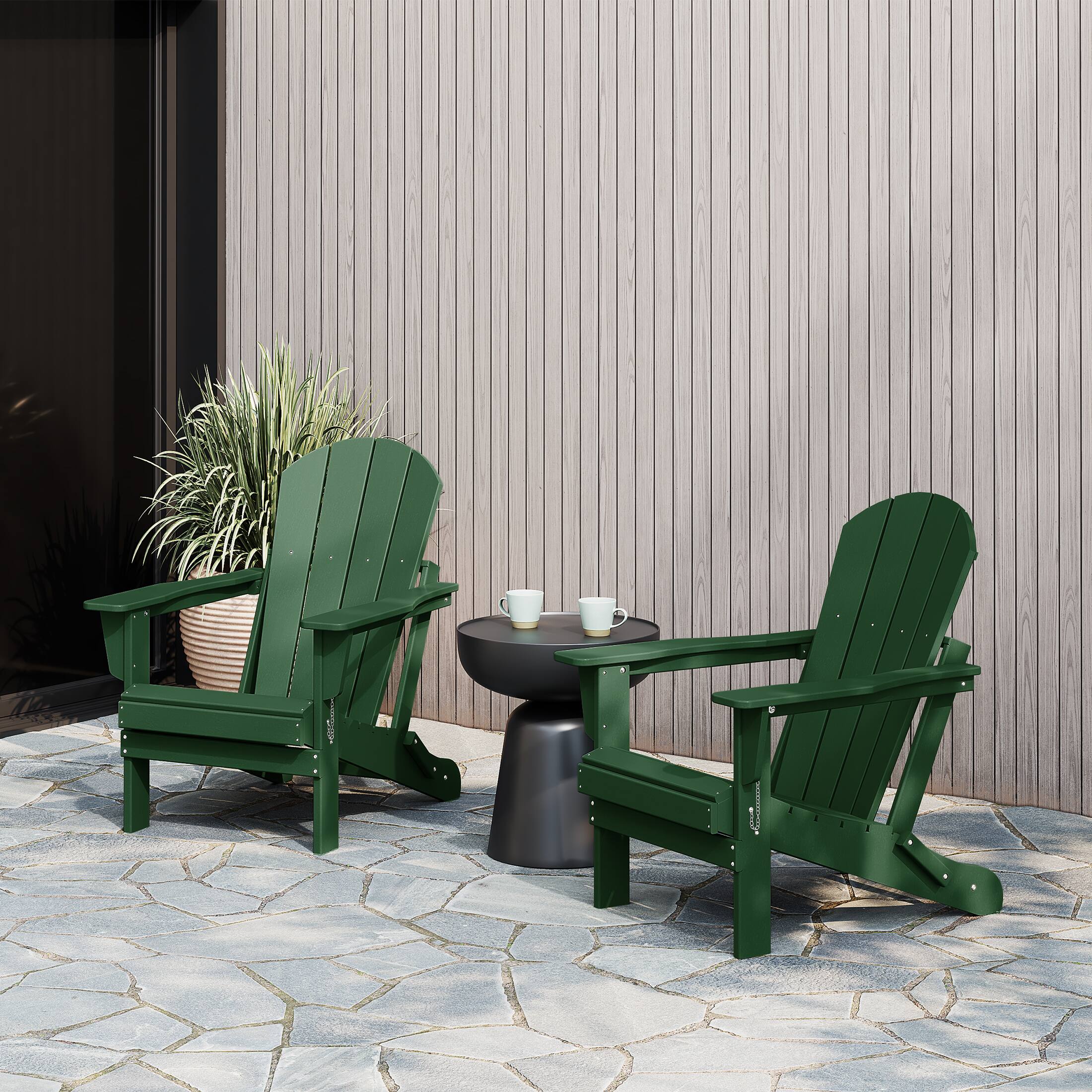 Angle. WestinTrends - WestinTrends Malibu Outdoor HDPE Folding Poly Adirondack Chairs (Set of 2) - Dark Green.