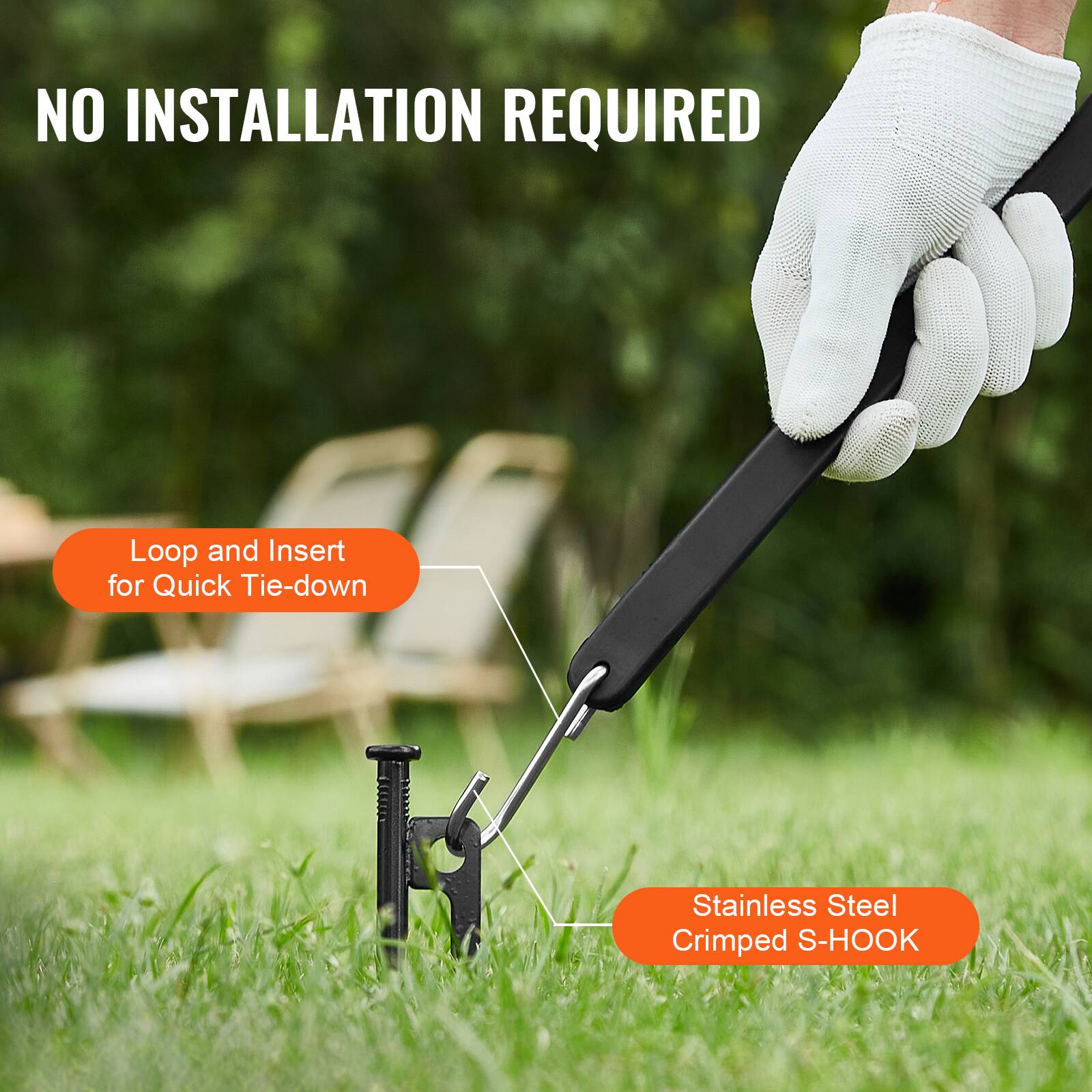 NO INSTALLATION REQUIRED

Loop and Insert for Quick Tie-down

Stainless Steel Crimped S-HOOK