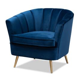 Baxton Studio - Emeline Glam and Luxe Velvet Fabric Upholstered Brushed Gold Finished Accent Chair - Blue/Gold