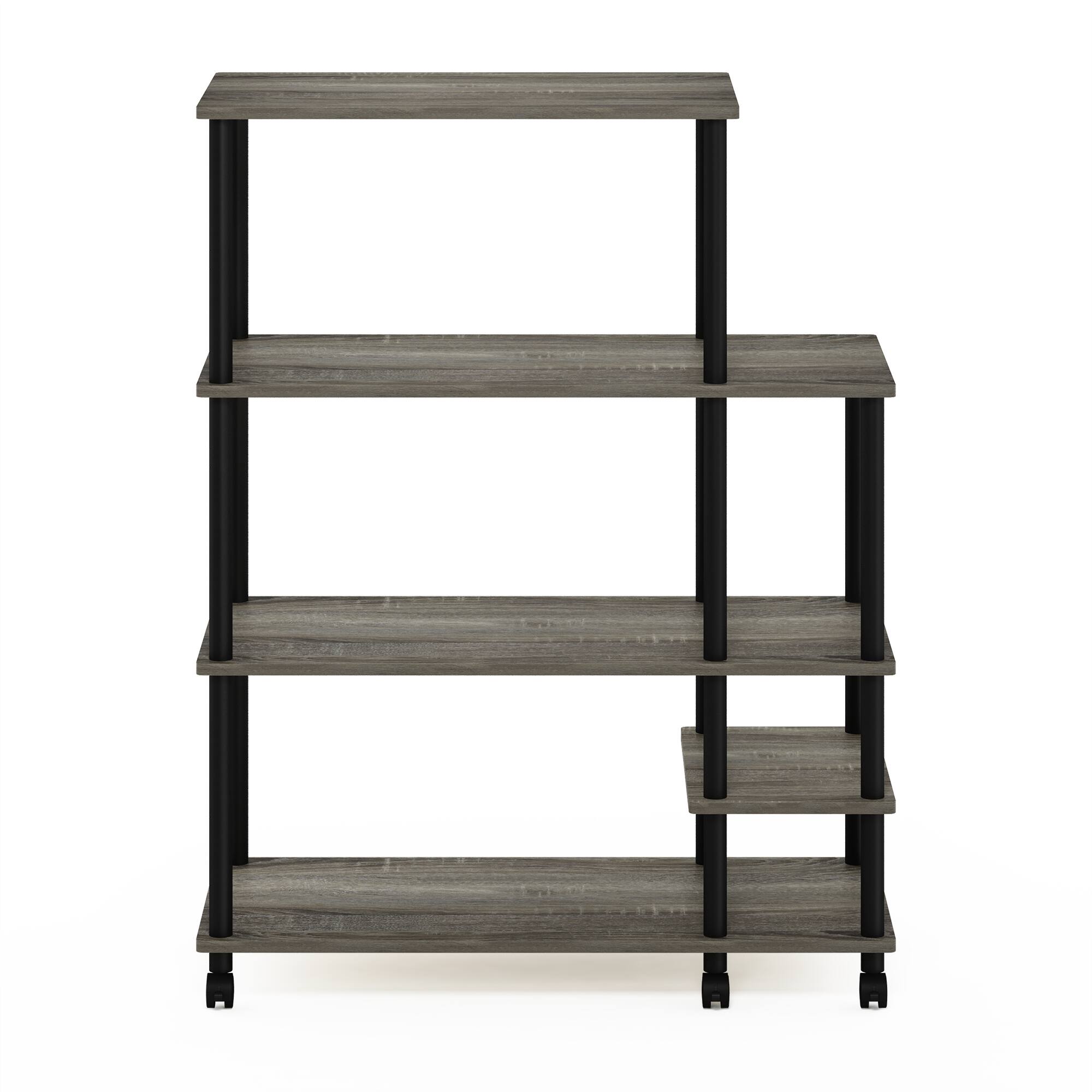 Alt View 2. Furinno - Turn-N-Tube 4-Tier Toolless Kitchen Wide Storage Shelf Cart - French Oak Grey/Black.