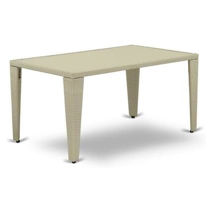 Front. East West Furniture - Outdoor Wicker Dining Table - Rectangle PE Wicker Table with Glass Top - Natural Linen.