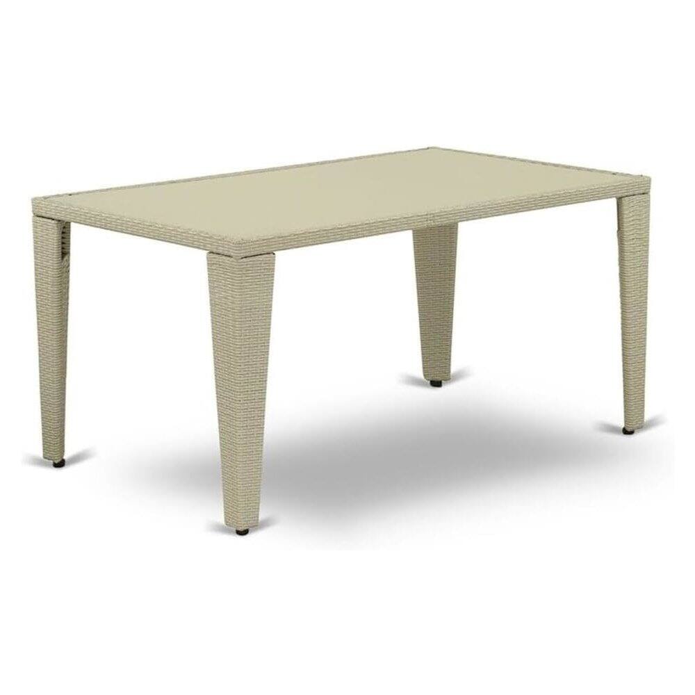 Front. East West Furniture - Outdoor Wicker Dining Table - Rectangle PE Wicker Table with Glass Top - Natural Linen.