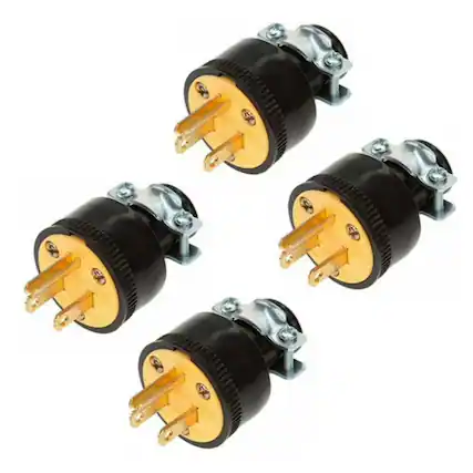 Front. Home Collection - 4 Pack Heavy Duty 3-Prong Male Electrical Plug - Black.