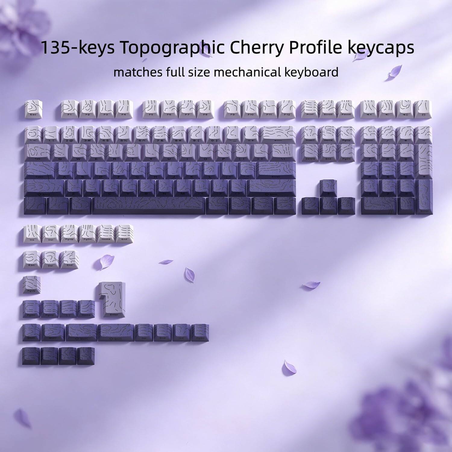 135-keys Topographic Cherry Profile keycaps matches full size mechanical keyboard